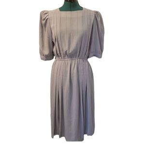 Vintage 1980s Grey Secretary Dress Pinstripes Midi party holiday new years eve